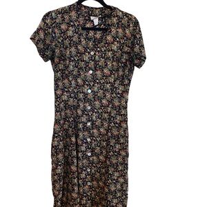 Women Vintage Rabbit DESIGNS Pear Button Dress Floral Sz.M